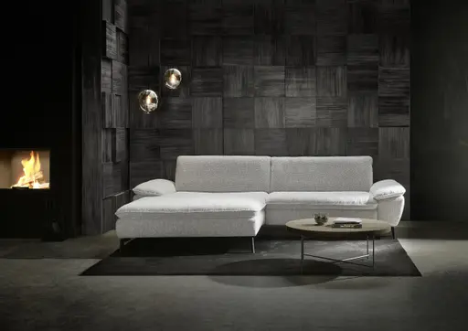 Ecksofa - Longchair links und 1,5-Sitzer, Stoff, Ecru