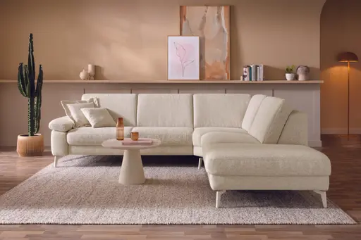 Ecksofa Aracena - 2,5-Sitzer mit Rundecke und Abschlussteil rechts, Stoff, Natur