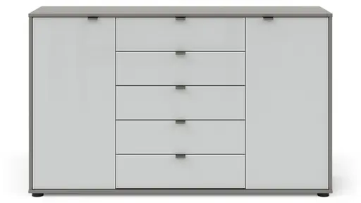 Kommode Marbella - Lack, Grau, Glas, Weiß