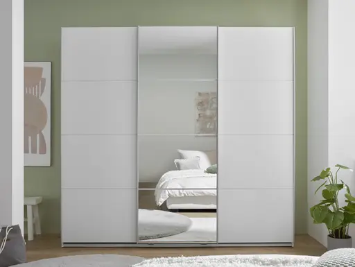 Schwebetürenschrank- B ca. 215 cm, Weiß, Spiegel