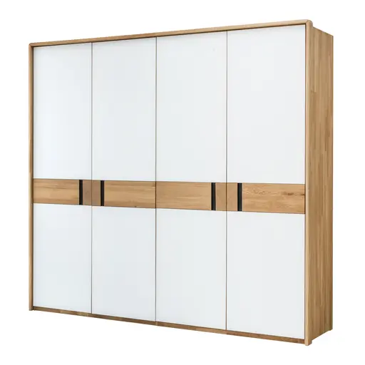 Drehtürenschrank New Jersey - inkl. Passepartout, B. ca. 239 cm, Weißglas matt, mit Bauchbinde