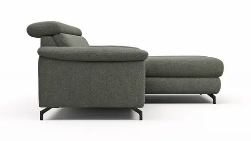 Ecksofa Paulina - 1-Sitzer mit Longchair rechts, Kopfteil verstellbar, Stoff, Khaki