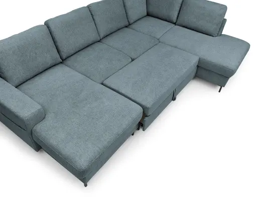 Wohnlandschaft - Longchair links mit 2-Sitzer und Ecke rechts, Stoff, Azur