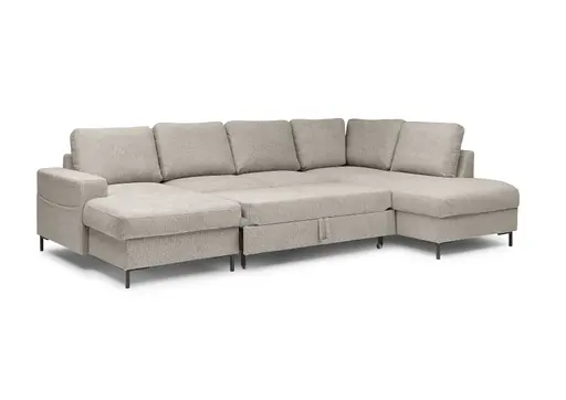 Wohnlandschaft - Longchair links mit 2-Sitzer und Ecke rechts, Stoff, Steingrau