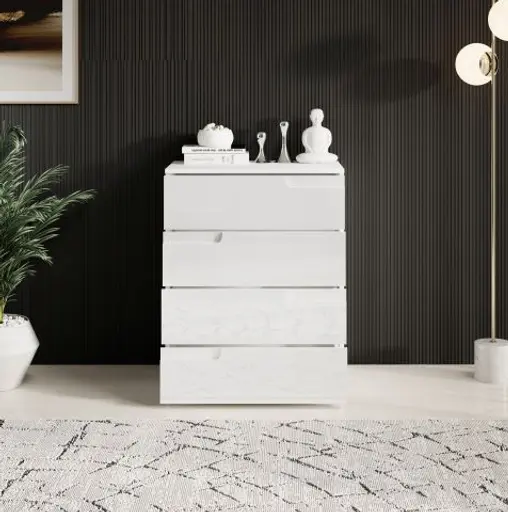 Kommode - B ca. 65 cm, Weiß, Weiß Hochglanz