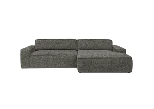 Ecksofa - 2-Sitzer mit Longchair rechts, Sitzvorzug motorisch, Stoff, Steingrau