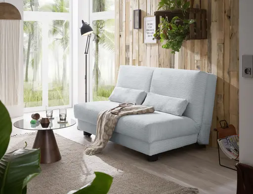 Schlafsofa EASY Optik A - 2-Sitzer ohne Armlehne, 140 cm inkl. Schlaffunktion, Cord, Hellblau