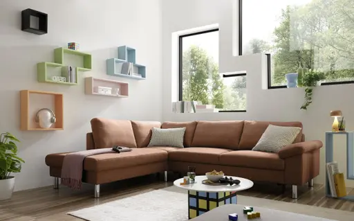 Ecksofa COOL - Ecke links mit 2,5-Sitzer, Querschläfer, Stoff, Rost