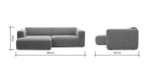 Ecksofa Laja - Longchair links mit 1-Sitzer, Stoff, Steingrau