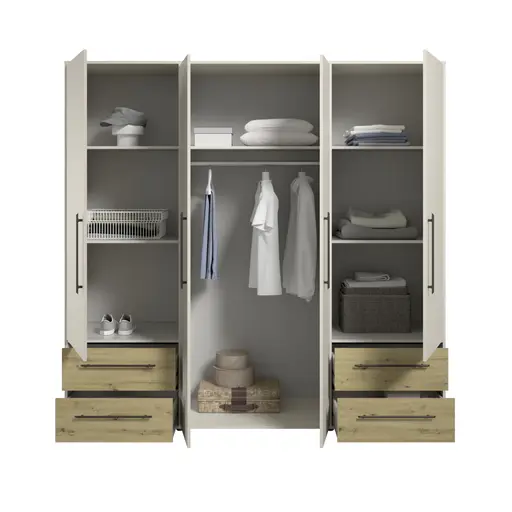  Drehtürenschrank FATHIE- B ca. 206 cm, Sand, Eiche Dekor