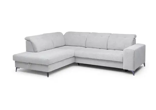 Ecksofa - Ecke links mit 2-Sitzer, Kopfteil verstellbar, Sitztiefe verstellbar motorisch, Stoff, Hellgrau