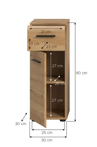 Standschrank - B ca. 30 cm, Artisan Eiche Nachbildung