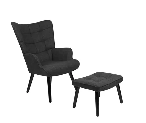 Sessel mit Hocker - Stoff, Anthrazit