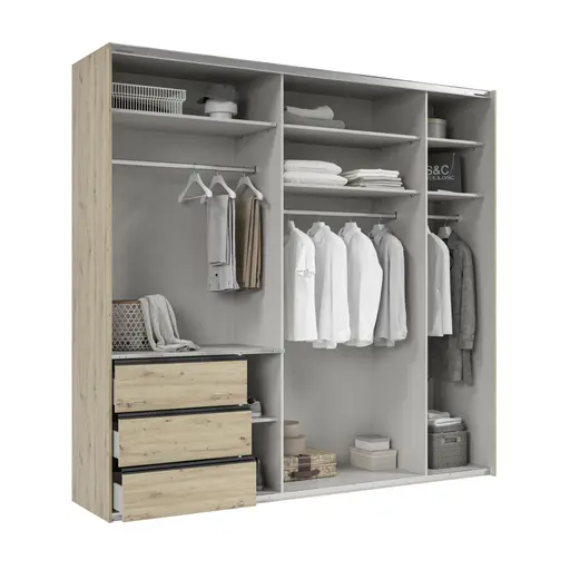 Schwebetürenschrank- B ca. 250 cm, Eiche Dekor, Graphit