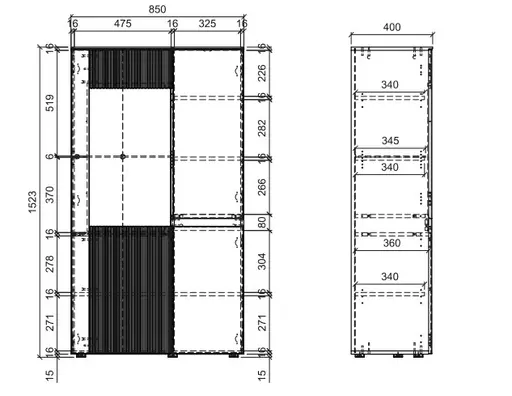 Vitrine- Eiche Dekor, Hellgrau