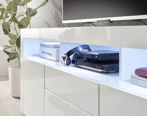 Sideboard- Weiß, Weiß, Hochglanz, 