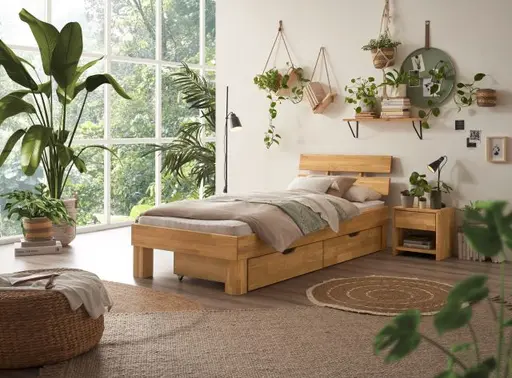 Bettgestell- Liegefläche ca. 90x200 cm, Kernbuche, Massiv, Geölt