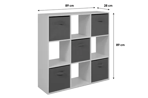 Regal - inkl. Stoffboxen, B ca. 89 cm, Weiß, Grau