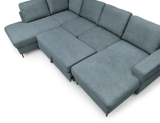 Wohnlandschaft - Ecke links mit 2-Sitzer und Longchair rechts, Stoff, Azur