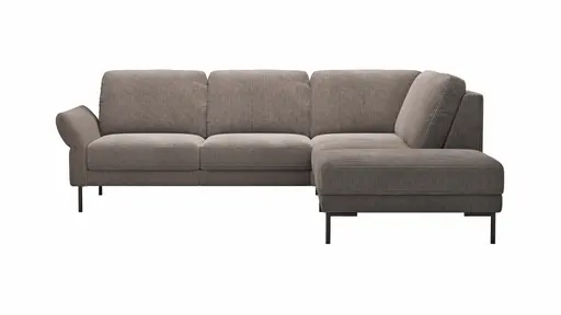 Ecksofa Rockport A - 2,5-Sitzer mit Ecke rechts, inkl. Sitzauszug (motorisch) und Armlehne klappbar, Stoff, Braun