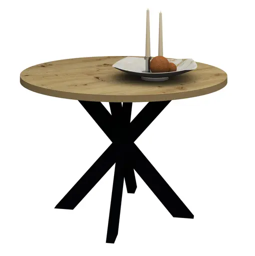 Esstisch - Ø/H ca. 110x75 cm, Asteiche, Schwarz