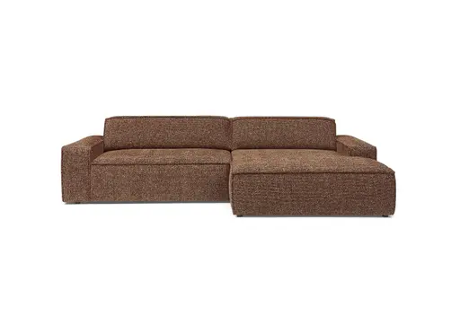 Ecksofa - 2-Sitzer mit Longchair rechts, Sitzvorzug motorisch, Stoff, Rostbraun