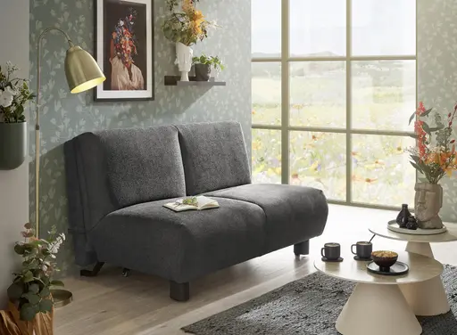 Faltsofa EBBY - 2-Sitzer ohne Armlehne, 140 cm inkl. Schlaffunktion/Relaxfunktion, Stoff, Dunkelgrau