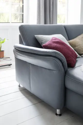 Wohnlandschaft - Longchair links mit 2,5-Sitzer und Ecke rechts, Leder, Granit