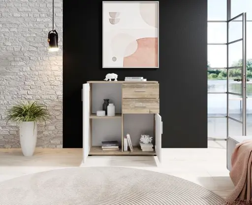 Kommode - B ca. 80 cm, Holz Nachbildung, Weiß