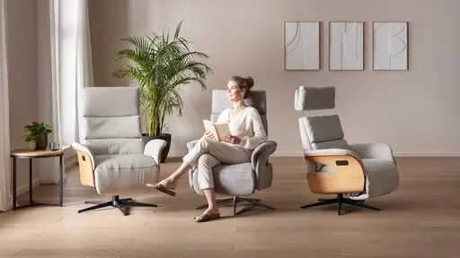 Relaxsessel Amila - Größe L, inkl. 4-motorischer Relaxfunktion und Aufstehhilfe, Leder, Silbergrau