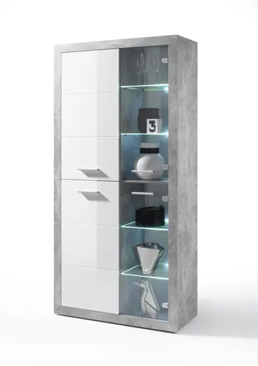 Vitrine - mit Beleuchtung, Betonoptik, Weiß