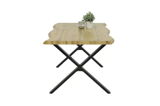 Esstisch - LB ca. 140x90 cm, Wildeiche Nachbildung, Schwarz, Baumkante