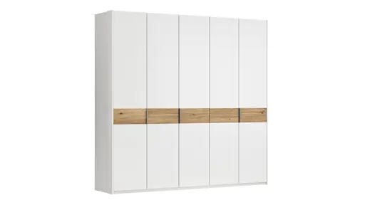 Drehtürenschrank Viana - B ca. 254 cm, Lack, Weiß, Riffholz, Wildeiche