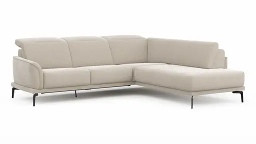 Ecksofa Amadena - 2-Sitzer mit Ecke rechts inkl. Relaxfunktion motorisch, Sitzvorzug und Kopfteilverstellung, Stoff, Creme