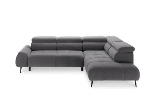 Ecksofa - 2-Sitzer mit Ecke rechts, Sitzvorzug motorisch, Kopfteil verstellbar, Stoff, Grau