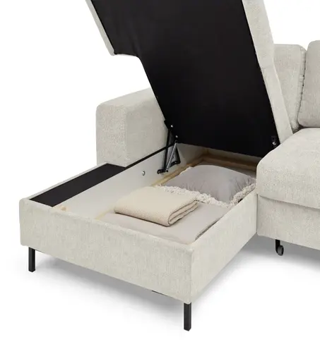 Ecksofa - Longchair links mit 2-Sitzer, Stoff, Creme