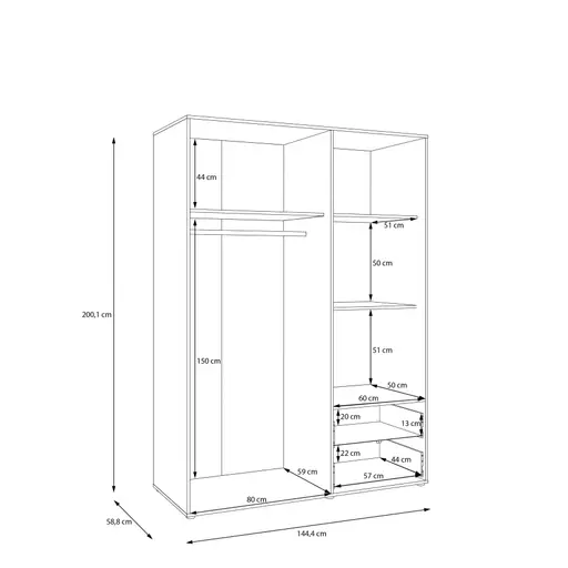  Drehtürenschrank FATHIE- B ca. 144 cm, Sand, Eiche Dekor