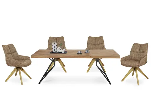 Esstisch - LB ca. 220x100 cm, Wildeiche massiv geölt, Baumkante, Schwarz