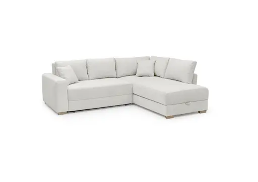 Ecksofa Jyte - 2-Sitzer mit Ecke rechts, Schlaffunktion mit Bettkasten, Stoff, Beige