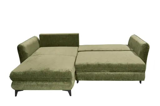Ecksofa - Longchair links mit 2-Sitzer, Schlaffunktion mit Bettkasten, Stoff, Moosgrün