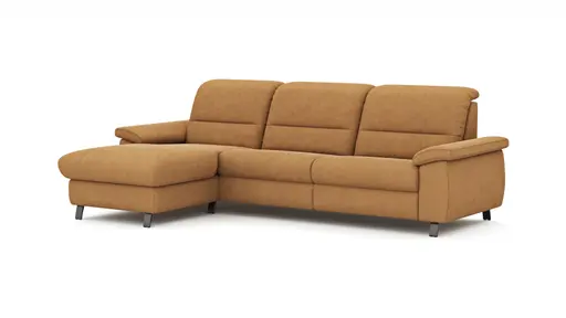 Ecksofa Cornella Classic - Longchair links mit 2-Sitzer, Stoff, Curry