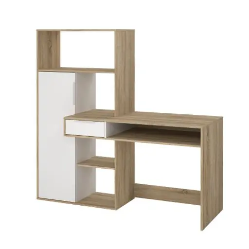 Schreibtisch - LB ca. 163x60 cm, Eiche Struktur Nachbildung, Weiß