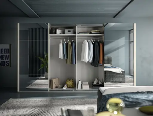 Schwebetürenschrank RIKK- B ca. 361 cm, Champagner, Spiegel