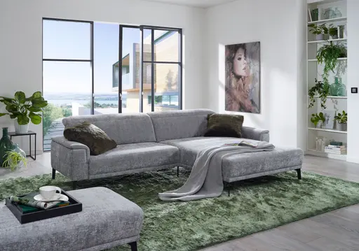 Ecksofa - 1-Sitzer mit Longchair rechts, Stoff, Silbergrau