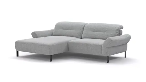 Ecksofa David - Longchair links mit 1,5-Sitzer inkl. Kopfstütze/Armlehne verstellbar, Stoff, Hellgrau