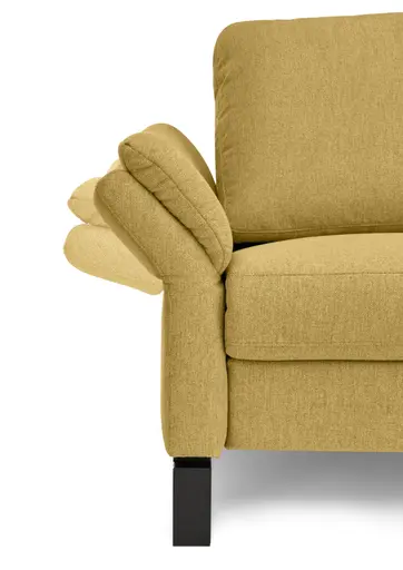 Ecksofa CALM PREMIUM 2.0 - Longchair links mit 3-Sitzer, Relaxfunktion motorisch, Armlehne verstellbar, Stoff, Kurkuma