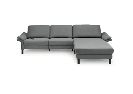 Ecksofa CALM PREMIUM 2.0 - 3-Sitzer mit Longchair rechts, Relaxfunktion motorisch, Armlehne verstellbar, Stoff, Anthrazit