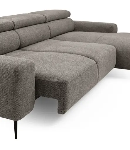 Ecksofa - 2-Sitzer mit Longchair rechts, Sitzvorzug motorisch, Kopfteil verstellbar, Stoff, Sand