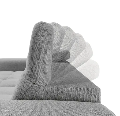Ecksofa -2-Sitzer mit Longchair rechts, Kopfteil verstellbar, Sitztiefe verstellbar motorisch, Stoff, Hellgrau