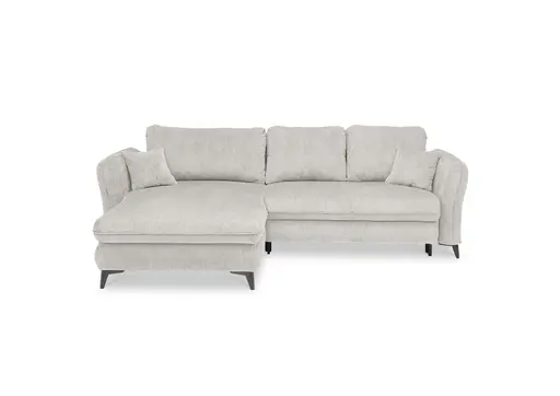 Ecksofa - Longchair links mit 2-Sitzer, Schlaffunktion mit Bettkasten, Stoff, Creme